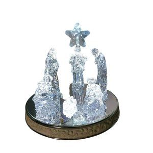 Vtg Cracker Barrel Musical Illuminating Nativity Scene Mirrored Base Plays Music
